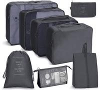 8 Set Organizador maleta, Packing Cubes Compression, bolsas organizadoras maleta,Impermeable Organizador de Maleta Bolsa para Ropa Sucia de Viaje（Black）