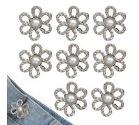 8 Set Pant Waist Tightener, Adjustable & Detachable Flower Waist Cincher Pant Clips, Metal Flower Waists Buckle Brooch for Loose Jeans, No Sew and No Tools Decorative Jean Buttons Pins for Women, Girl