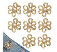 8 Set Pant Waist Tightener, Adjustable & Detachable Flower Waist Cincher Pant Clips, Metal Flower Waists Buckle Brooch for Loose Jeans, No Sew and No Tools Decorative Jean Buttons Pins for Women, Girl
