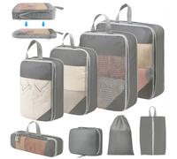 8 Sets Compresión Organizador Maleta, Ultraligero Extensible Bolsas Organizadoras Viaje, Organizador Maleta Viaje para Cosméticos, Ropa, Zapatos, Almacenamiento en Casa (Gris)