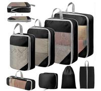 8 Sets Compresión Organizador Maleta, Ultraligero Extensible Bolsas Organizadoras Viaje, Organizador Maleta Viaje para Cosméticos, Ropa, Zapatos, Almacenamiento en Casa (Negro)