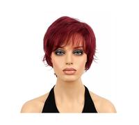 8" Short Layered Shaggy Wavy Wigs Full Heat Resistant Fiber Synthetic Red Red