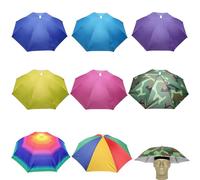 8 sombreros para paraguas, 69 cm, plegable, 360 ° contra los rayos UV, sombrero de sombrilla para adultos, cabeza paraguas con banda elástica para pesca, camping, actividades al aire libre, Blanco