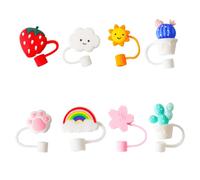 8 tapas de paja de silicona reutilizables, a prueba de polvo, bonitas cubiertas de punta de paja en varias formas para Stanley Cup, etc