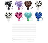 8 Tapas De Pajita En Forma De Corazón, 8 Pajitas Y 2 Cepillos De Limpieza, Tapas De Pajita Creativas, Pajitas Para Decoración De Fiestas, Tapas De Pajita Reutilizables.