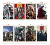 8 tapices de caballero cruzado medieval, decoración del hogar, gráfico de pared, hermoso regalo para entusiastas de la historia, pósteres e impresiones de caballeros templarios vintage (50 x 70 cm)