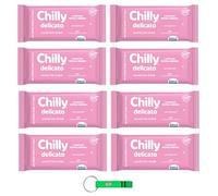 8 toallitas higiénicas íntimas Chilly Delicato - Ideal para pieles sensibles - con aloe y hamamelis - Cada paquete contiene 12 toallitas + llavero Beni Culinari gratis