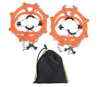 8 - Tooth Crampons Foot Cover, Ice and Snow Traction Spikes with Stainless Steel Claws and TPE Rubber Strap for Hiking Skiing Mountaineering on Icy Roads Mud Trails (Naranja)