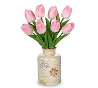 8 tulipanes artificiales en jarra de leche rústica jarrón de cerámica al tacto real flores artificiales arreglos ramos de mesa, regalo para el hogar, oficina, fiesta, boda, cumpleaños, jardín