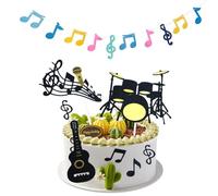 8 Uds. Adornos para Tartas De Música, 1 Uds. Bandera De Nota Musical, Decoración para Tarta De Guitarra, Decoraciones para Fiestas Musicales De Cumpleaños