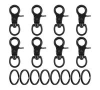 8 Uds. Cierre De Abrazadera De Resorte Negro, 8 Uds. Anillo Plano, Mosquetón Giratorio, Cierre De Langosta De Metal, Mosquetón De Llavero, Llavero
