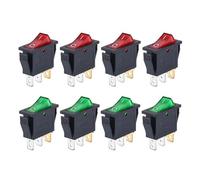8 Uds interruptor basculante 3 pines 2 posiciones encendido/apagado AC 20A 125V 15A 250V SPST amarillo rojo verde luz LED interruptor basculante de barco iluminado(8pcs green red)