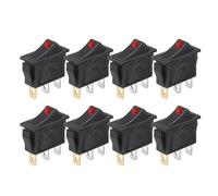 8 Uds interruptor basculante ON-OFF 3Pin KCD3 interruptor de palanca de 2 posiciones en forma de barco con luz for equipos eléctricos(8pcs dot red)