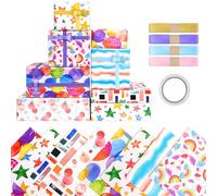 8 unidades de papel de regalo para niños, arcoíris de cumpleaños, papel de regalo de cumpleaños infantil, juego de regalo de cumpleaños infantil, con lazo y cinta adhesiva, papel de regalo para niña,
