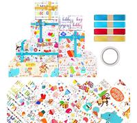 8 unidades de papel de regalo para niños, dinosaurios, papel de regalo de cumpleaños, juego de regalo de cumpleaños infantil, con lazo y cinta adhesiva, papel de regalo para niña, papel de regalo para