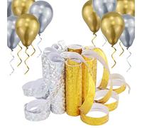 8 unidades de serpentinas metálicas doradas y plateadas, decoración de Nochevieja, 8 rollos con 18 serpentinas brillantes para cumpleaños y 10 globos metálicos