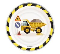 8 Unidades - Plato Postre Cartón Desechable de Ø 18 cm con tematica de Construcción - Decoración fiesta construcción, decoración mesa construcción, decoración construcción.