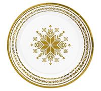 8 Unidades - Platos Desechables Postre Cartón de Ø 18 cm con Temática Navideña con Bordado Oro. Platos Cartón Biodegradables Navidad, 100% Reciclables. Perfectos para Celebraciones y Eventos.