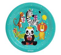 8 Unidades - Platos Llano Cartón Desechable de Ø 18 cm - Vajilla desechable con tematica de Safari - Decoración fiesta Safari, decoración Safari, decoración mesa safari. (Plato Ø 18 cm)