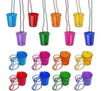 8 vasos de chupito con cadena para colgar, vasos de chupito, collar de perlas para novia, collar de cristal de chupito, cadena de cristal de chupito, perlas de plástico para JGA, fiesta, jarra de