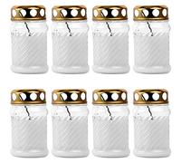8 velas para tumbas de cristal, 10,5 cm, aprox. 24 horas de combustión, color blanco
