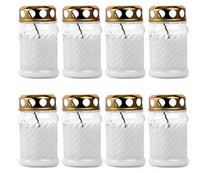 8 velas para tumbas de cristal, 10,5 cm, aprox. 24 horas de combustión, color blanco