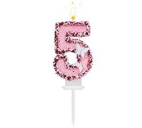 8 X 5 cm Velas Cumpleaños Números, Velas con Números de Color Rosa Brillante, Velas de Cumpleaños con Mariposas, con Lentejuelas para Suministros de Celebraciones de Aniversario (Número 5)