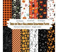 8 x 8" Trick or Treat Halloween Scrapbook Paper: Seasonal Designer Paper for Craft, Colorful Decorative Sheets for DIY Projects, Journaling, Albums, ... Ghost Spider Bat Theme Pattern, Single-sided