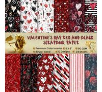 8 x 8" Valentine's Day Red and Black Scrapbook Paper: Single-sided, Colorful Floral Decorative Sheets for DIY Crafts, Journaling, Albums, Invitations: Premium Color Interior, 12 Designs, 24 Sheets