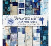 8 x 8" Vintage Navy Blue Scrapbook Paper: Timeless Charming Decorative Sheets for DIY Crafts, Journaling, Albums, Invitations, Gift-wrapping: Premium Color Interior, 12 Designs, 24 Single-sided Sheets