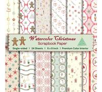 8 x 8" Watercolor Christmas Scrapbook Paper: Colorful Attractive Sheets for DIY Projects, Journaling, Albums, Invitations, Gift-wrapping: Premium Color Interior, Single-sided,12 Designs, 24 Sheets