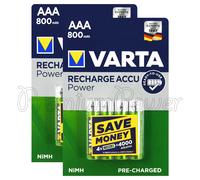 Varta Pila precargada AAA Micro de Ni-Mh Rechargeable Ready2Use (paquete de 4 unidades, 800 mAh), recargable sin efecto de memoria - Listo para usar