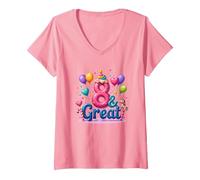 8 y Gran celebración de cumpleaños para los Amantes de los Unicornios mágicos Camiseta Cuello V, Mujer, Rosado, XXL