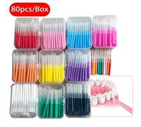 80/160 unids/caja cepillo interdental push pull tipo I 0,6-1,5 Mm limpieza entre los dientes cuidado bucal ortodoncia forma de I hilo dental 80pcs 0.7 mm black