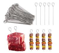 80 agujas de acero inoxidable, 10,6 cm, juego de brochetas, con mango redondo y punta afilada, pinchos estables reutilizables de acero inoxidable para brochetas, mariscos y verduras, color plateado