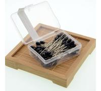 80 alfileres de cabeza de perlas de lágrima, alfileres de ramo de boda, alfileres de cabeza recta blancos para hacer joyas, costura, decoración de flores de boda (negro)