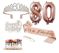 80 Años Corona Banda Cumpleaños, 80 Años Tiara Corona y Faja de Oro Rosa 80th Cinturón de Cumpleaños Corona de Diamantes Globos Cake Topper per Torta di Compleanno 40 Regalo Cumpleaños Decoración
