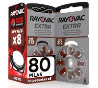 80 Baterías para Audífonos Rayovac Extra 312 Tamaño PR41 marrón Udivita - 10 blísteres de 8 Pilas