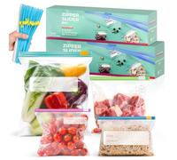80 bolsas de congelación reutilizables, extragrandes, grandes, medianas y pequeñas, bolsas para alimentos, bolsas herméticas con cremallera, diseño de fondo vertical, para verduras, aperitivos, carnes