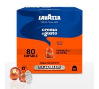 Lavazza Crema e Gusto Forte, 80 cápsulas de aluminio compatibles con máquinas originales Nespresso*, con notas de cacao y madera, arábica y robusta, intensidad 13/13, tostado oscuro
