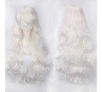 80 cm de largo ondulado gris plata beige beige cosplay peluca fiesta de disfraces mujeres Halloween 80 cm rizado rubio negro pelucas de pelo sintético peluca blanca común K027-17