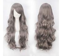 80 cm de largo ondulado gris plateado beige beige cosplay peluca fiesta de disfraces mujeres Halloween 80 cm rizado rubio negro pelucas de pelo sintético gris plateado común K027-5