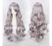 80 cm de largo ondulado gris plateado beige beige cosplay peluca fiesta de disfraces mujeres Halloween 80 cm rizado rubio negro pelucas de pelo sintético peluca gris común K027-30