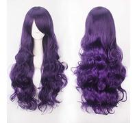 80 cm de largo rizado púrpura oscuro púrpura claro pelucas de cosplay Pelo sintético Halloween 32"Largo púrpura ondulado Peluca mujeres peluca ondulada común K027-08