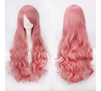 80 cm largo ondulado rosa rojo rosa cosplay peluca fiesta mujeres Halloween anime universal 80 cm rizado rosa burdeos pelucas de pelo sintético peluca ondulada común K027-11