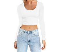 80 Él Jahre Outfit Frauen Mode leichte Yoga Crop Tops Slim Fit Langarm Workout T-Shirts Bluse Damen Weihnachten, Blanco, S
