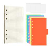 80 Hojas Recambios de Agendas A6 para Cuaderno de 6 Anillas Con 5 Divisor de Colores y Bolsillos, Papel de Recarga Recargable Cuadros para Diario Pintura (A)