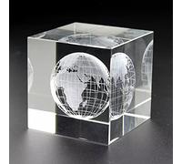 80 mm modelo de tierra 3D grabado con láser cubo de cristal pisapapapeles colección astronomía luz nocturna decoración de escritorio, regalos, solo tierra (sin base), 80 mm