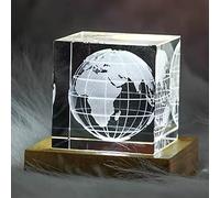 80 mm modelo de tierra 3D grabado con láser cubo de cristal pisapapapeles colección de astronomía luz nocturna decoración de escritorio regalos, tierra con base LED, 80 mm