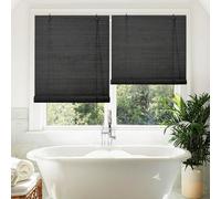 80% Opaco Cortina Exterior Interior Bambu Enrollable Negro Persiana Veneciana Madera Estor de bambú Anti-UV Transpirable Para Jardín Cocina 50 80 100 140 150 160cm Fácil De Instalar(W50xH160cm)